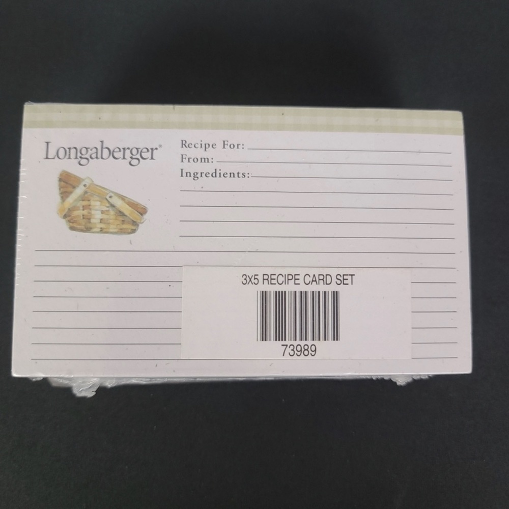 Longaberger Recipe Card Set 3X5 lined with dividers.